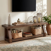 63" Solid Wood TV Stand for 65-75" TVs, Farmhouse Media Console with Open Shelf, Rustic Entertainment Center for Living Room 3