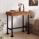 Industrial Narrow End Table with Metal Pipe Frame, Solid Wood Side Table, Living Room 3