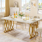 63" Modern Dining Table with Faux Marble Tabletop for 4 - 6 People Tribesigns