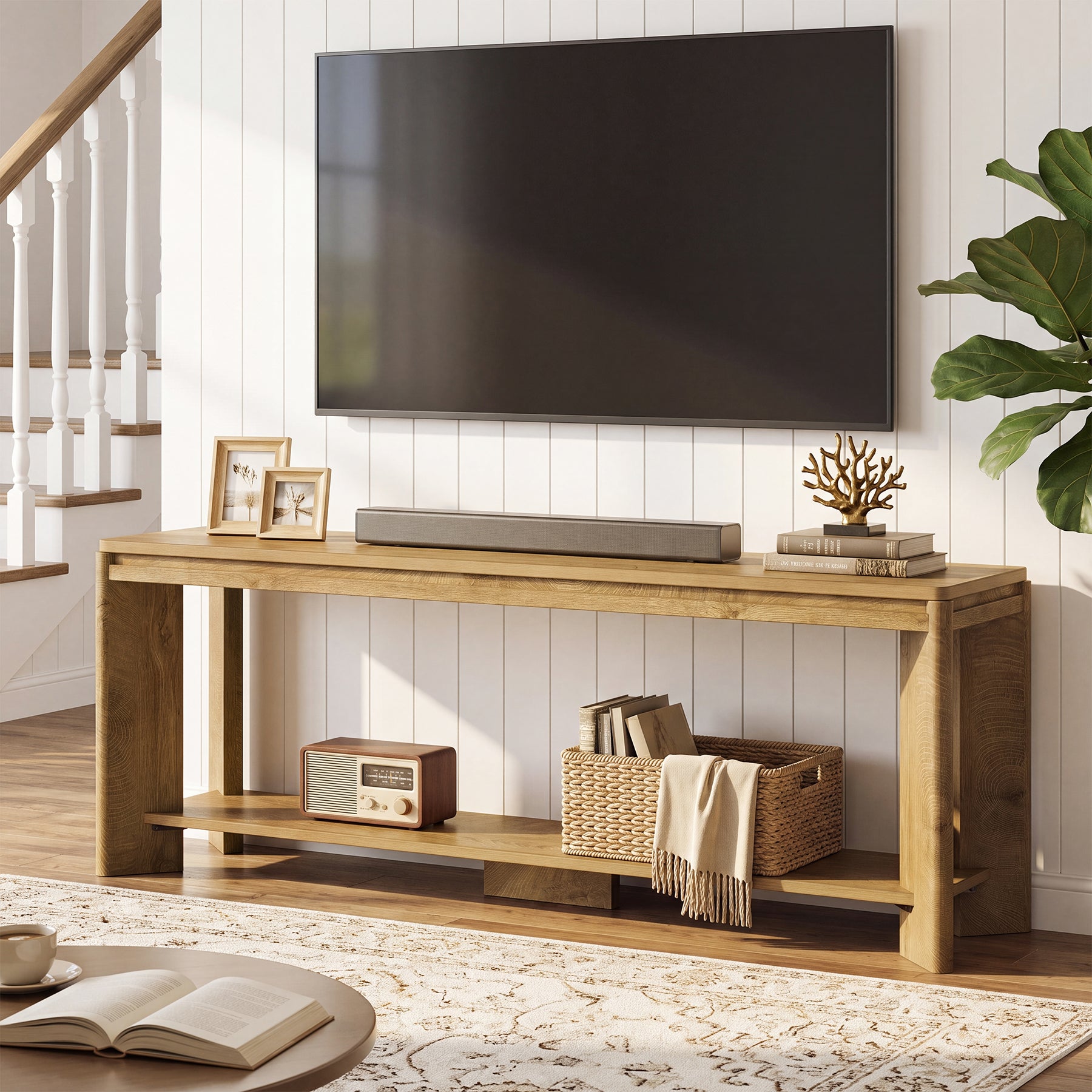 63" TV Stand for TVs up to 70", Entertainment Center with 2-Tier Shelves for Living Room