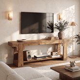 63" Farmhouse Solid Wood TV Stand for 75" TV, 2-Tier Open Shelf, Living Room 3