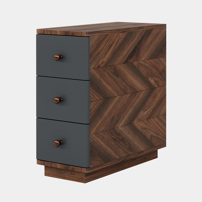 Wood End Table, 3-Drawer Narrow Side Table Storage Cabinet