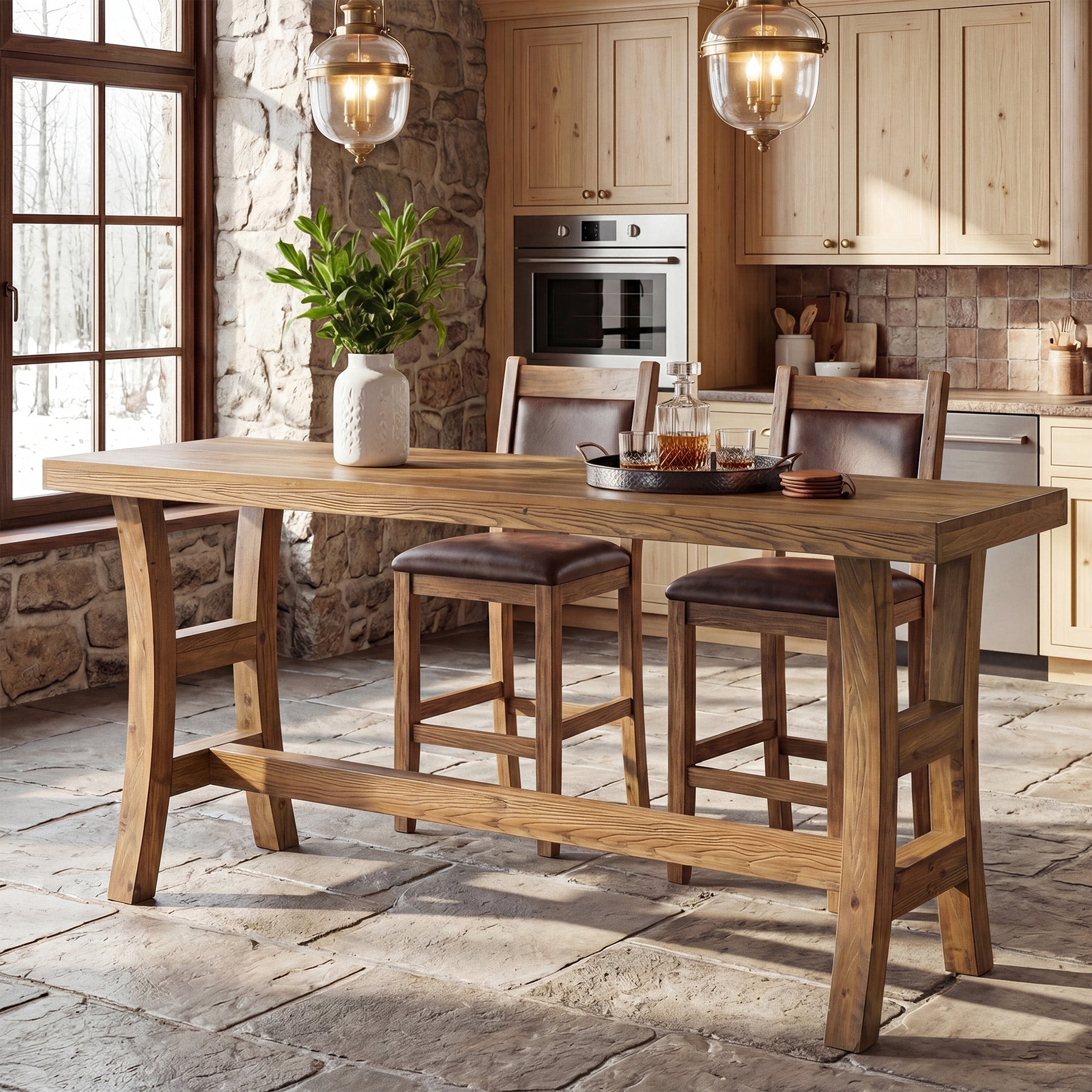 Tribesigns 63-Inch Bar Table, Solid Wood Counter Height Pub Table for Kitchen Dining Bistro (Without Chair)