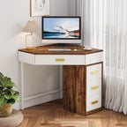 Corner Desk, Triangle Computer Desk Makeup Vanity Desk with 3 Drawers