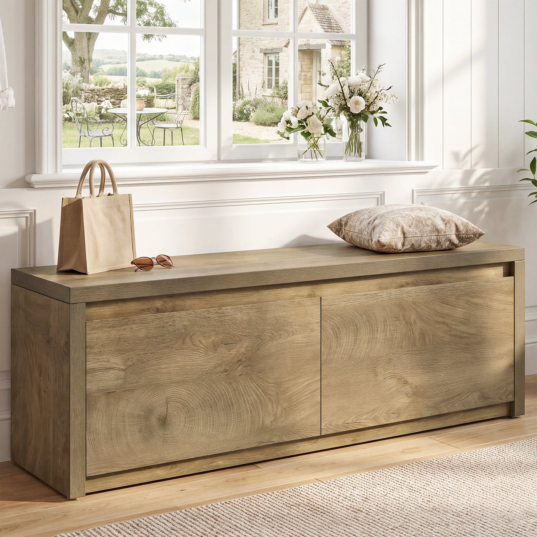 47" Entryway Storage Bench with 2 Drawers, Rustic Wooden Shoe Cabinet, Entryway Hallway
