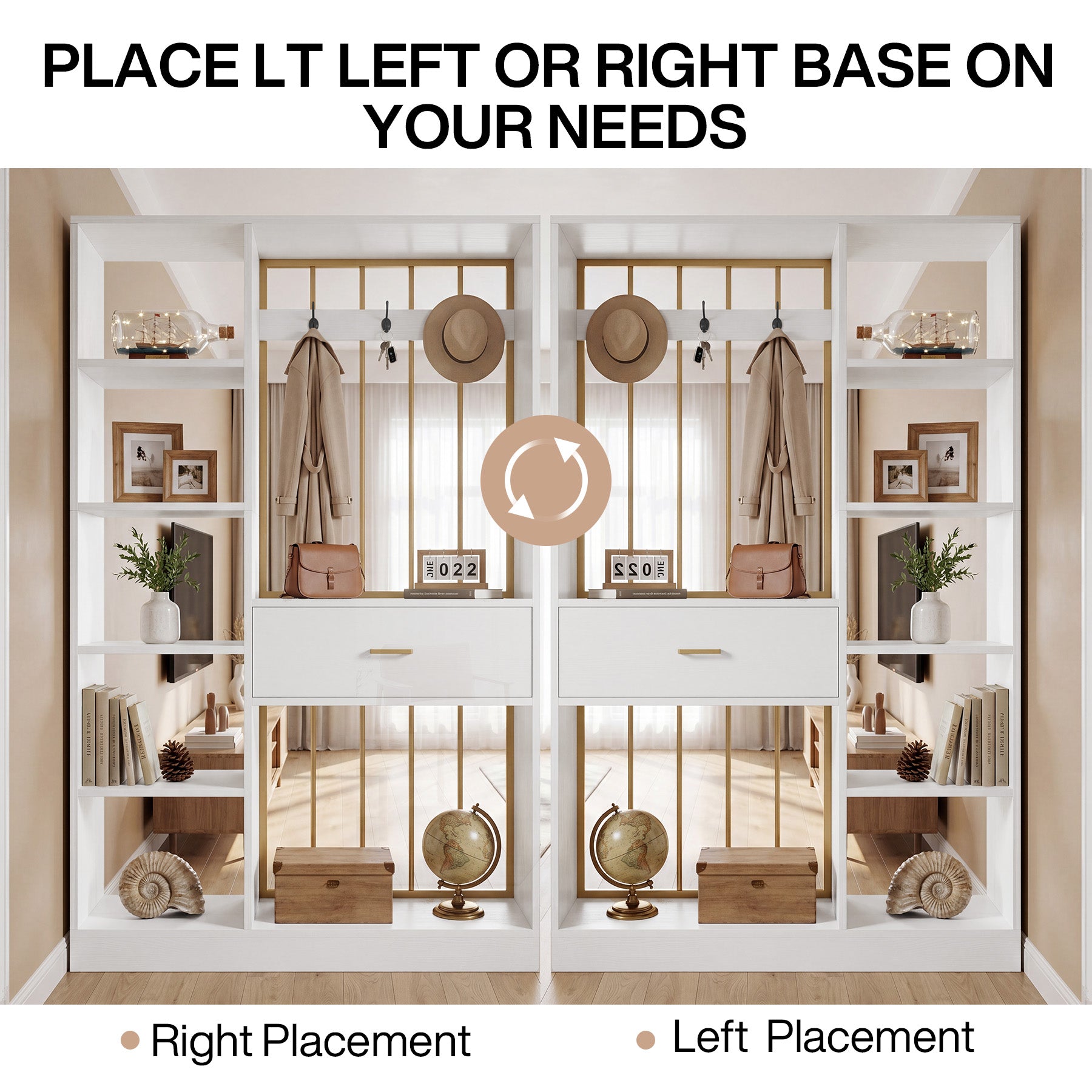 70.8" Room Divider with Storage Shelves, Drawer & Coat Rack, Freestanding Wood Partition Wall