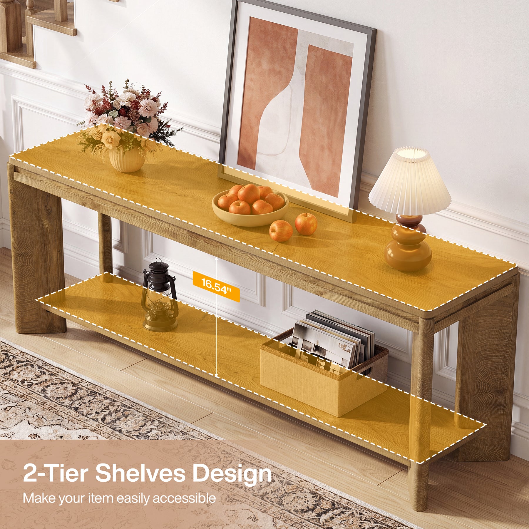 63" Console Table, 2-Tier Sofa Entryway Table with Storage for Hallway, Living Room