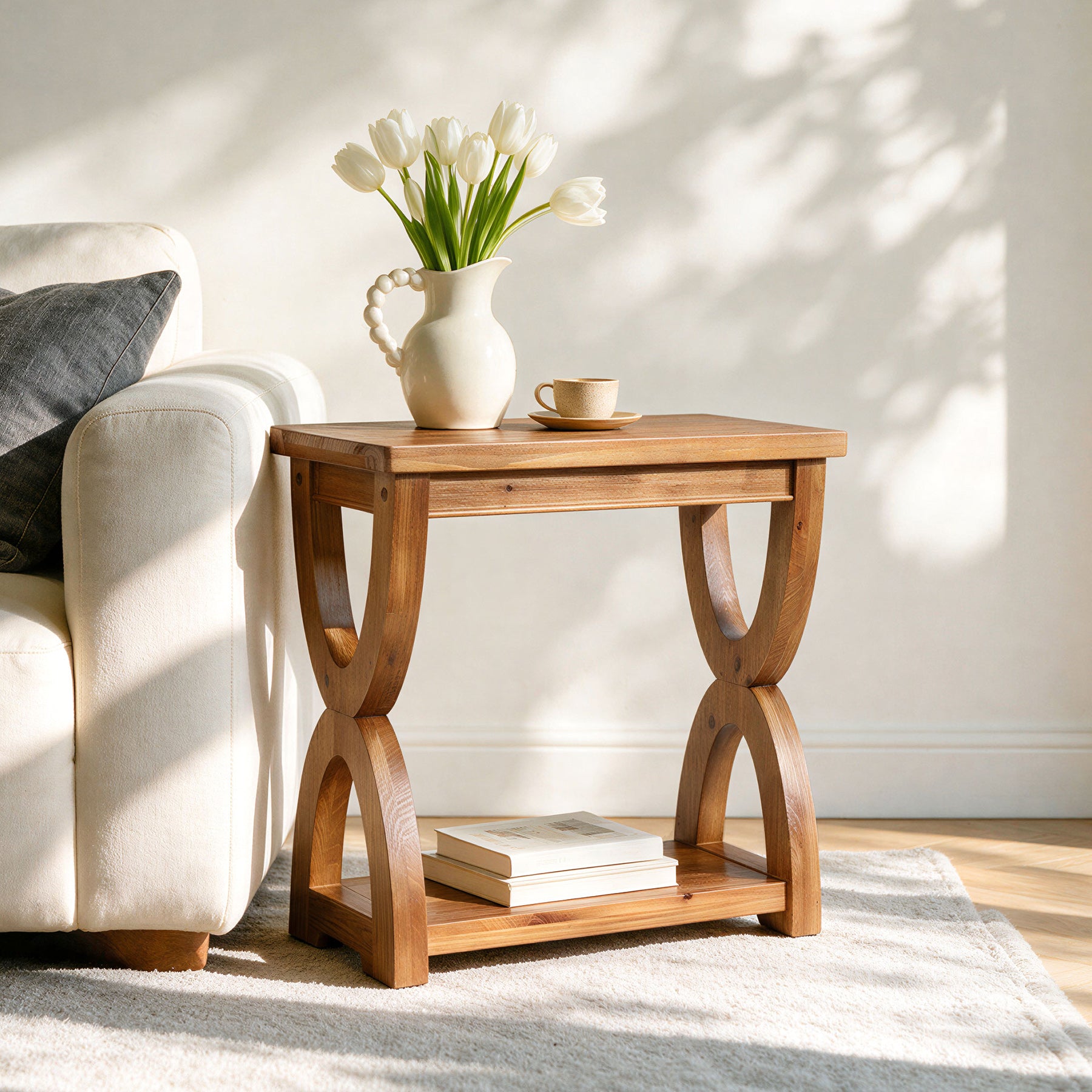 Solid Wood Side Table, 2-Tier Small End Table Bedside Table for Living Room