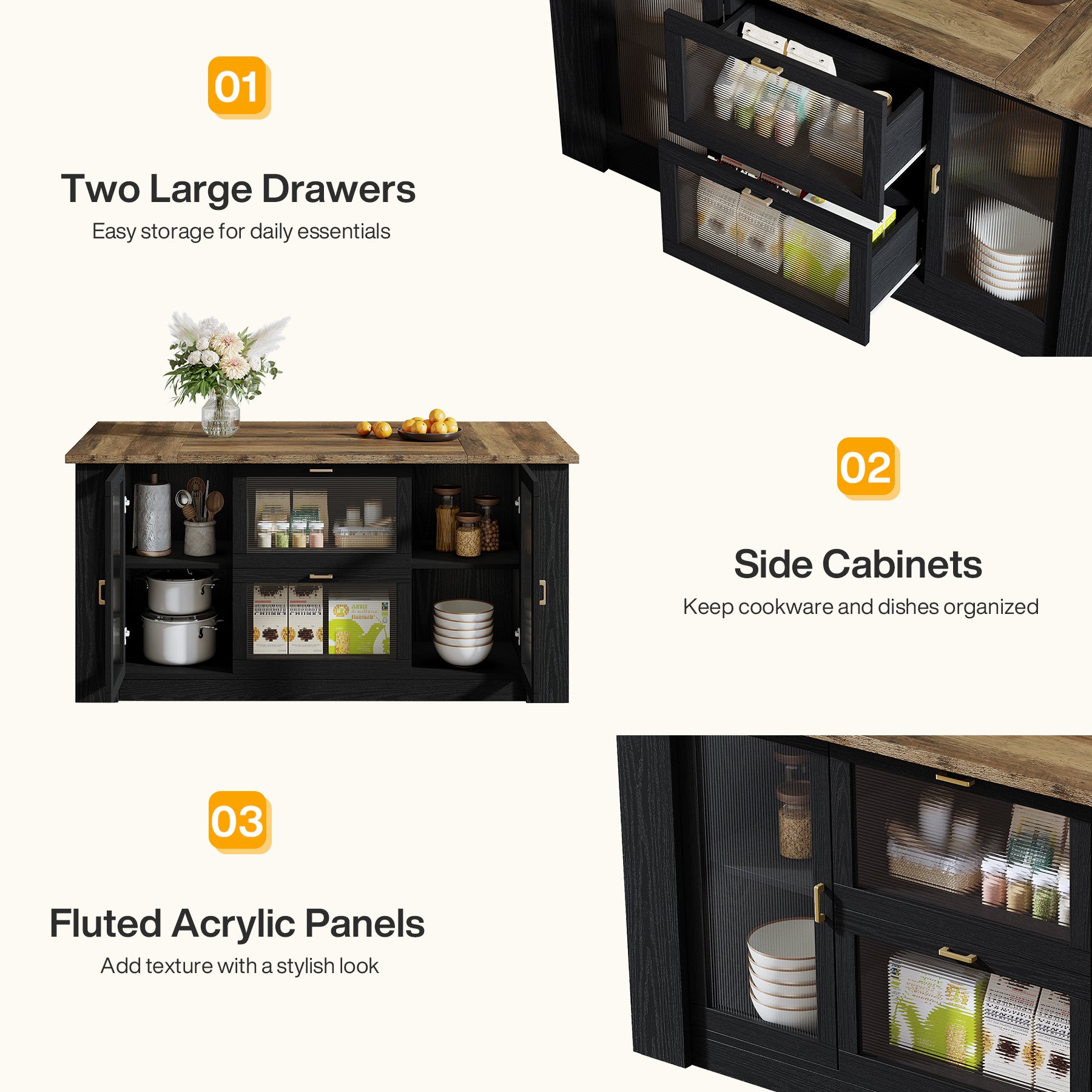 71" Counter Height Bar Table with Seating, 2 Drawers & Storage Cabinets, Pub Table, Kitchen