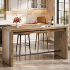 63" Bar Table, Rectangular Counter Height Pub Table with Metal Footrest