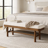 55" Upholstered Bedroom Bench, End of Bed Bench with Solid Wood Frame & Cushion 3
