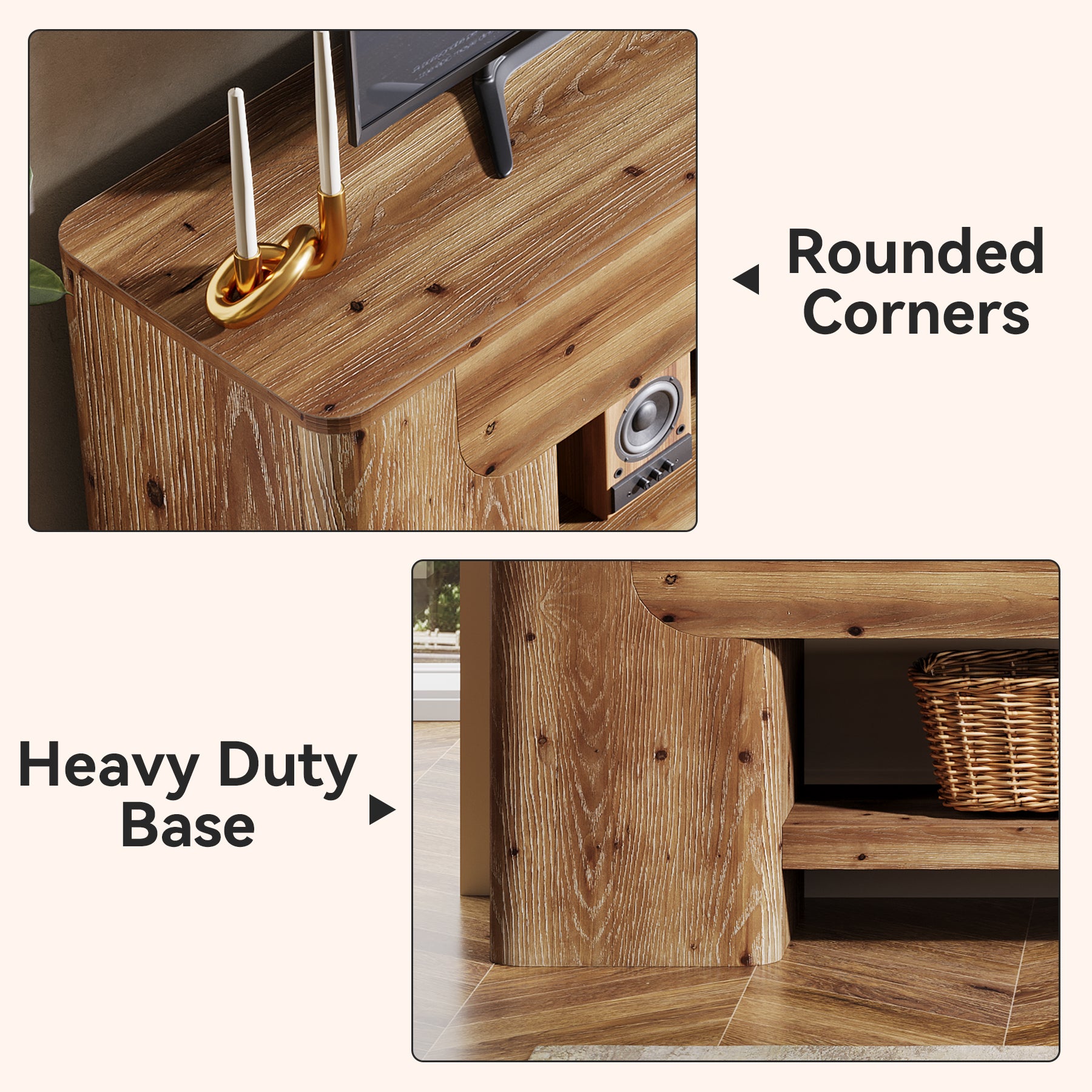 63" Solid Wood TV Stand for Up to 75" TVs, Farmhouse Entertainment Center with Open Shelf Storage for Living Room or Bedroom