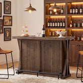 59" Home Bar Unit with Storage Shelves & Foot Rail, Farmhouse Solid Wood 3-Tier Bar Cabinet 3