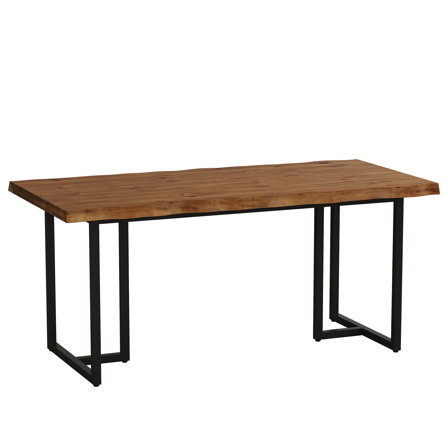 63" Solid Wood Dining Table, Rectangular Kitchen Table with Live-Edge Inspired Top for 4–6