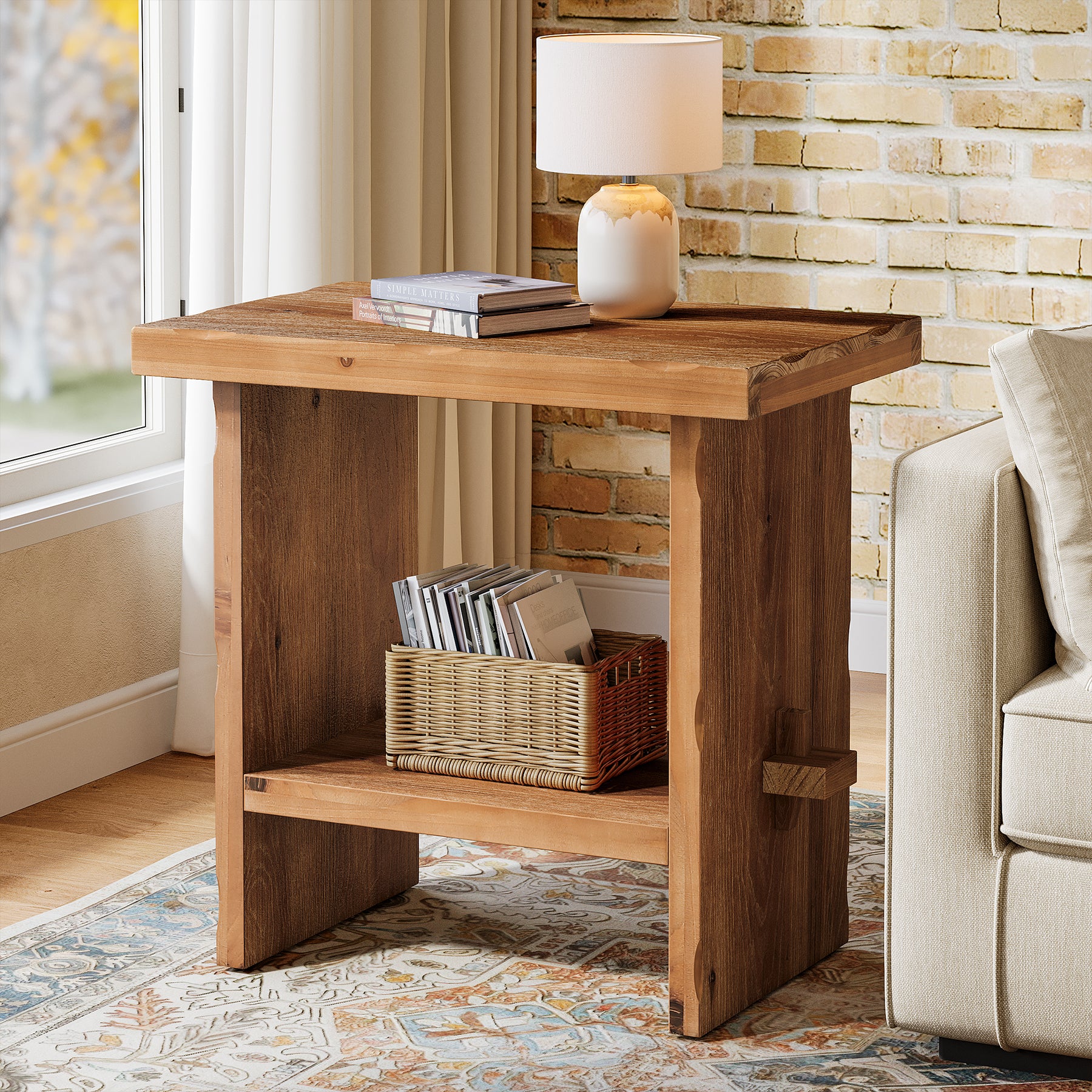 Tribesigns 23.62-Inch Solid Wood Side Table, Wooden End Table with Solid Base