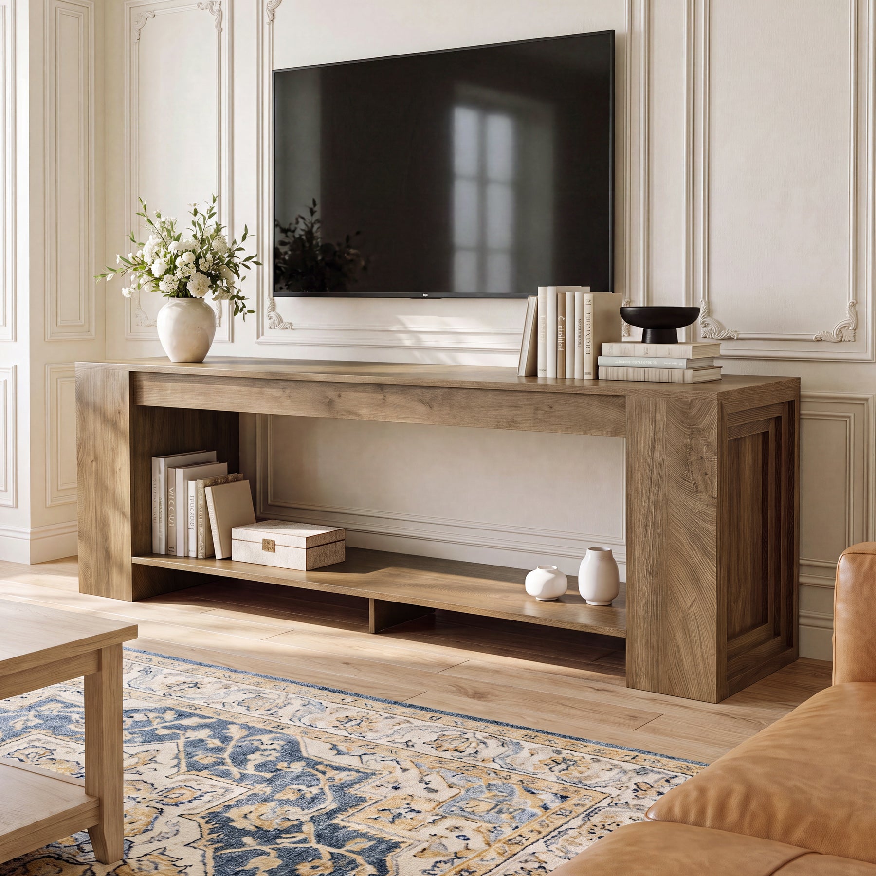 70.8" TV Stand for TVs Up to 80", Modern Low Entertainment Center with 2-Tier Storage