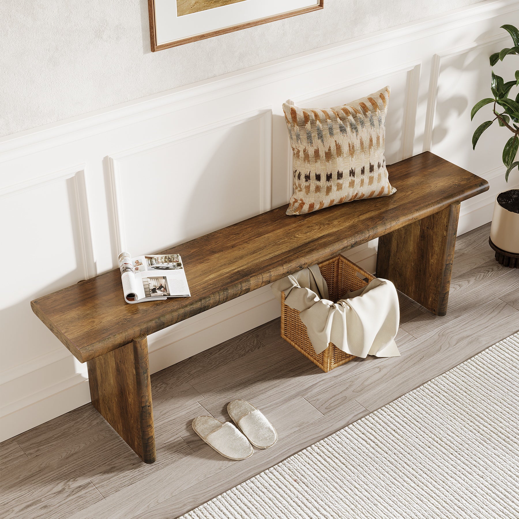 59" Entryway Bench, Farmhouse Shoe Bench Seat for Hallway