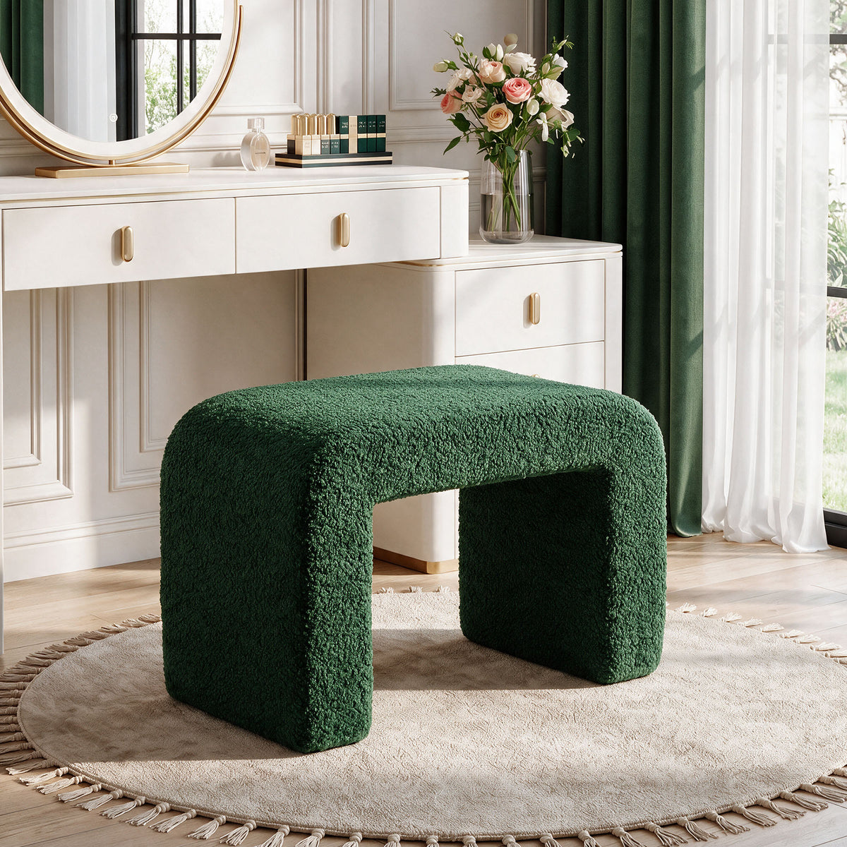 Modern Vanity Stool, Fully Assembled Upholstered Ottoman Sofa Footrest
