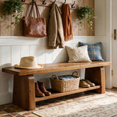 63-Inch Solid Wood Entryway Bench, 2-Tier Shoe Bench with Storage for Hallway 3