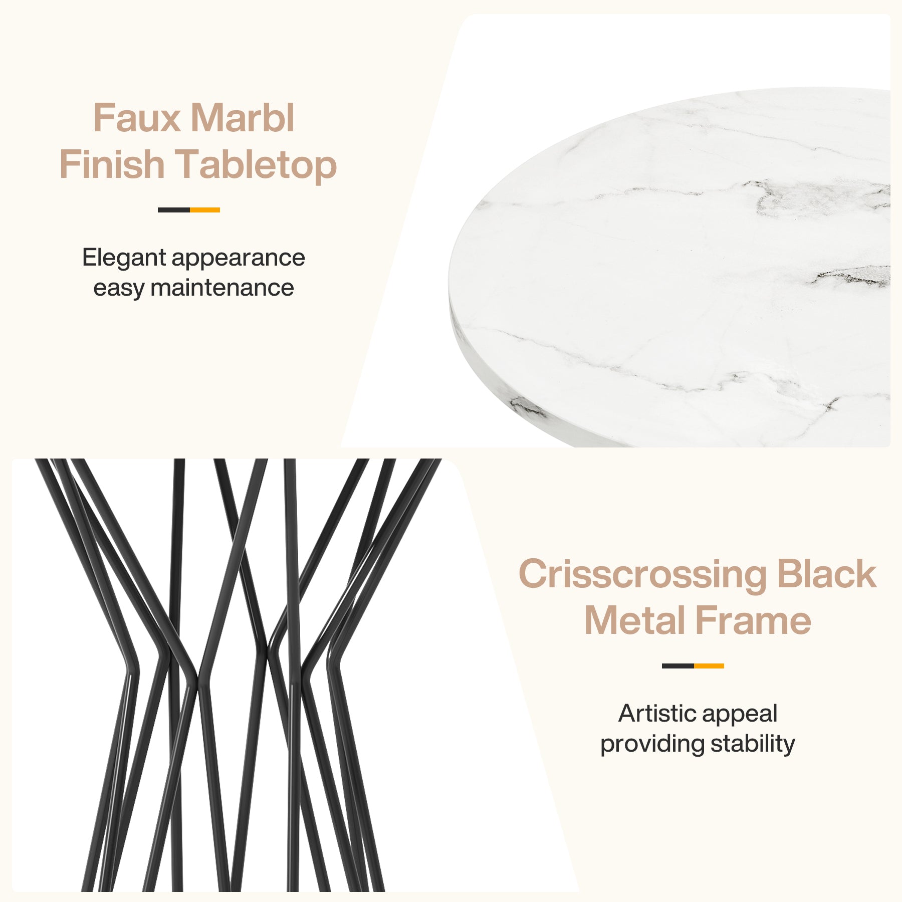 Tribesigns 35.4-Inch Round Bar Table, Faux Marble Bistro Table with Metal Base