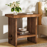 23.62-Inch Solid Wood Nightstand with Storage, Farmhouse Bedside Table with Wooden Base for Bedroom 3