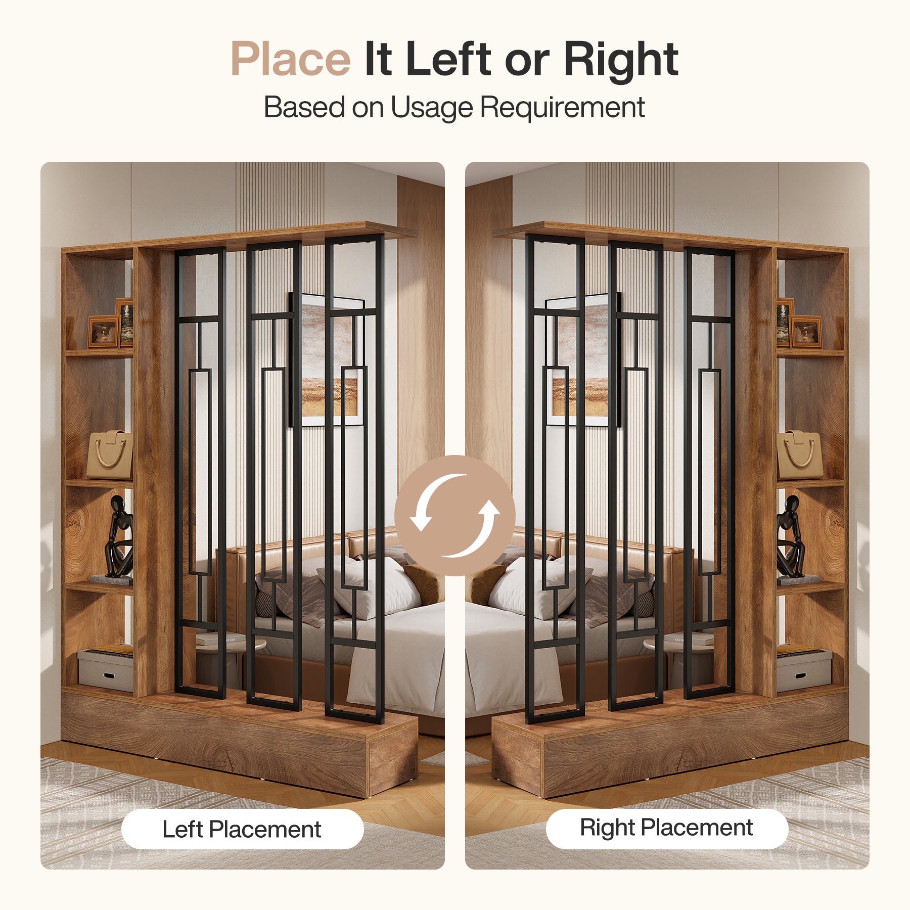 70.9" Wall Room Divider, Freestanding Wall Partition with Display Shelves