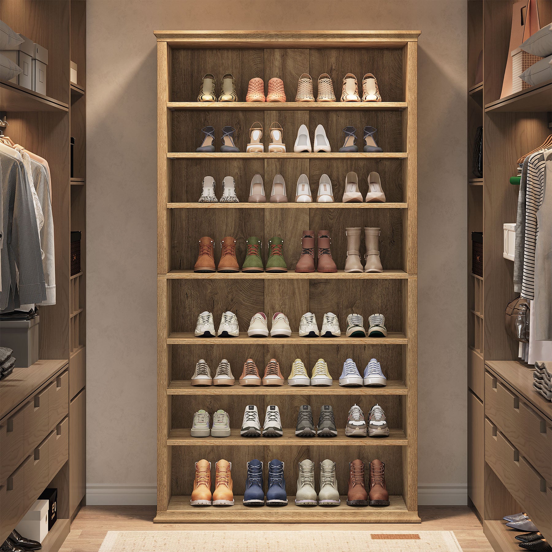 8-Tier Tall Shoe Rack, Farmhouse Footwear Organizer Storage Shelf for 40 Shoes