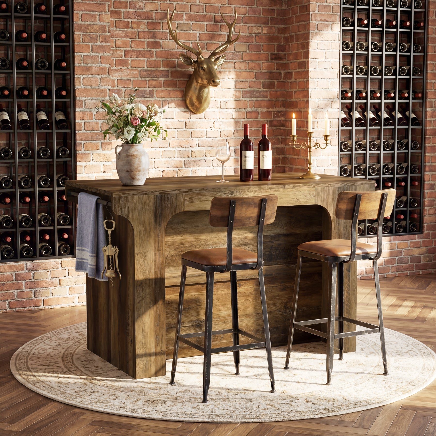 55"  Rectangular Bar Table, Island Bar Station with Storage and 2 Shelves