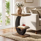 2-Tier End Table, Narrow Side Table with Metal Arc-Shaped Frame