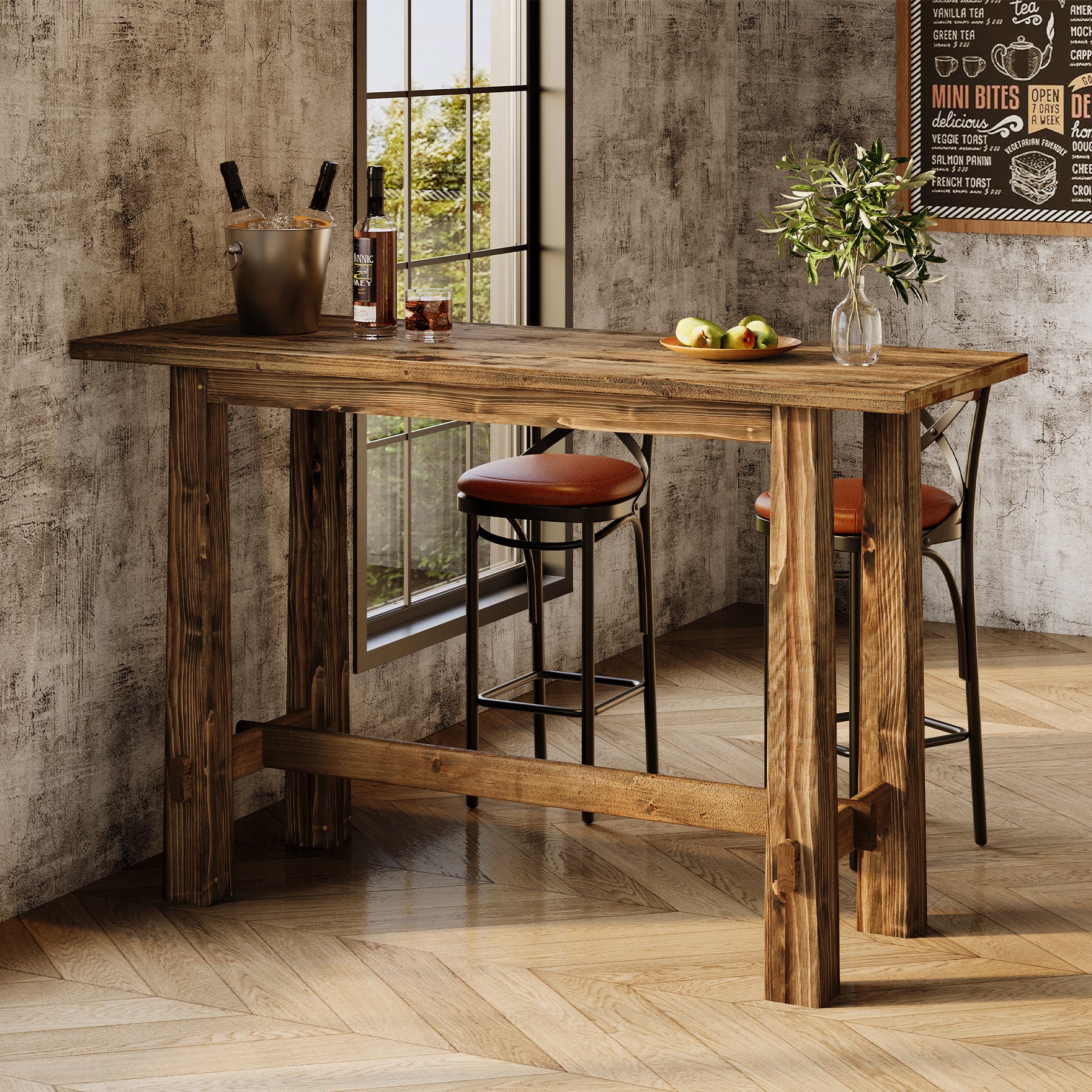 63" Bar Table, Wood Bar Height Pub Table Home Bar Unit