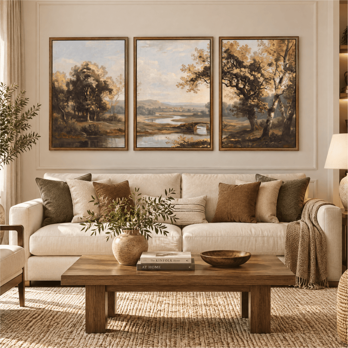 Tribesigns Vintage Pastoral Triptych, Classic Landscape Wall Art