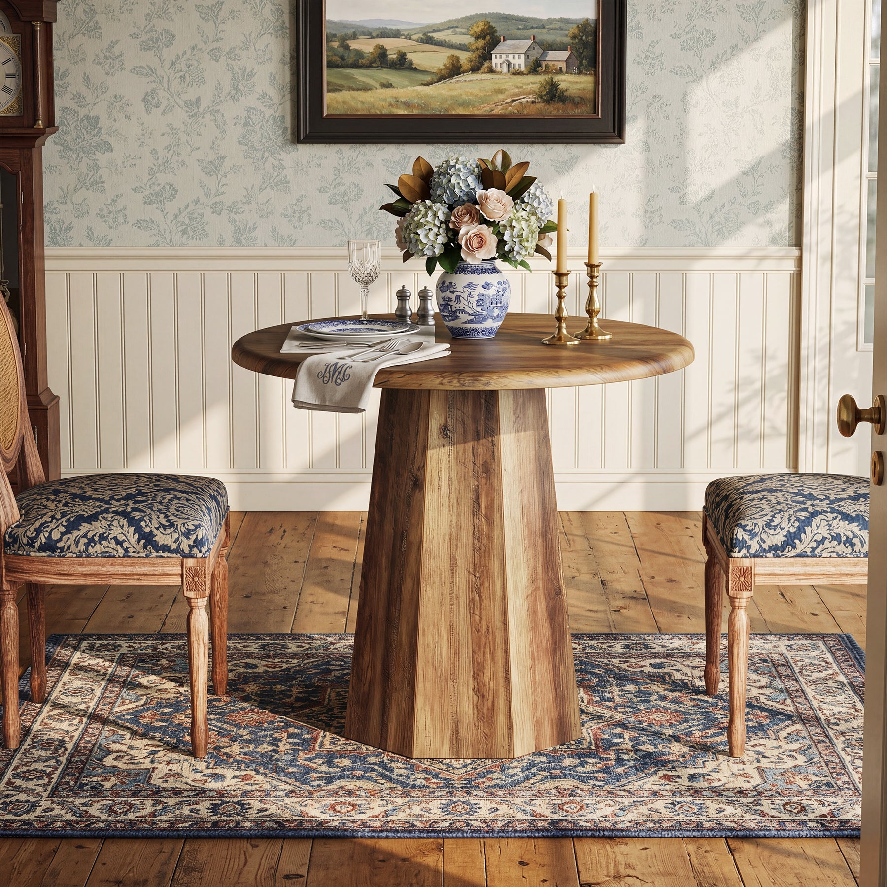 31.5" Round Dining Table for 4, Small Kitchen Table with Octagonal Base for Dining Room