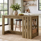 55" Kitchen Island, Farmhouse Stationary Island Table with 2-Tier Storage & Slatted Side Panel 3
