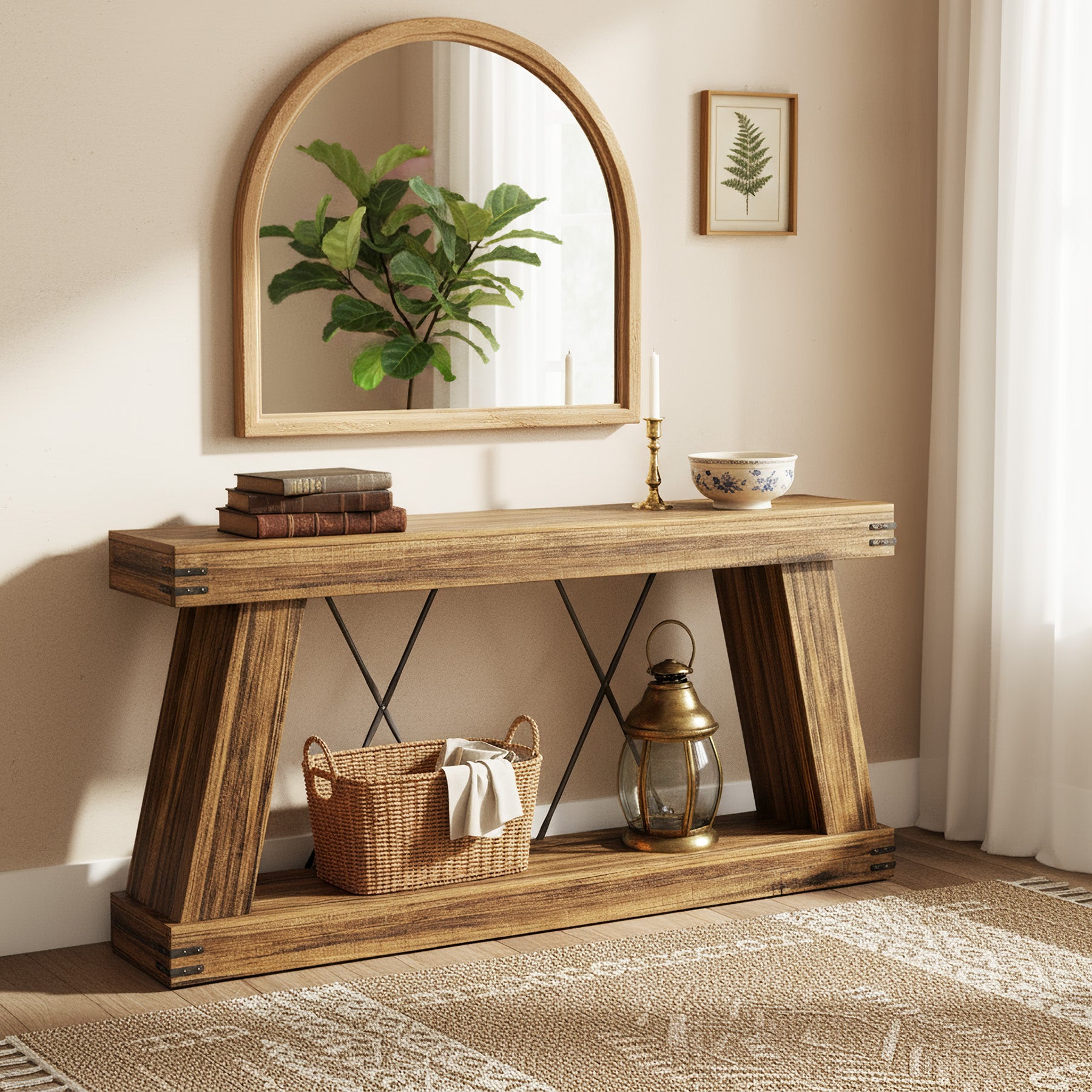 70.9" Console Table, Farmhouse Sofa Entryway Table with Sturdy Base