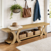 70.8" Long Entryway Bench, Farmhouse Seating End of Bed Bench with Shoe Storage 3