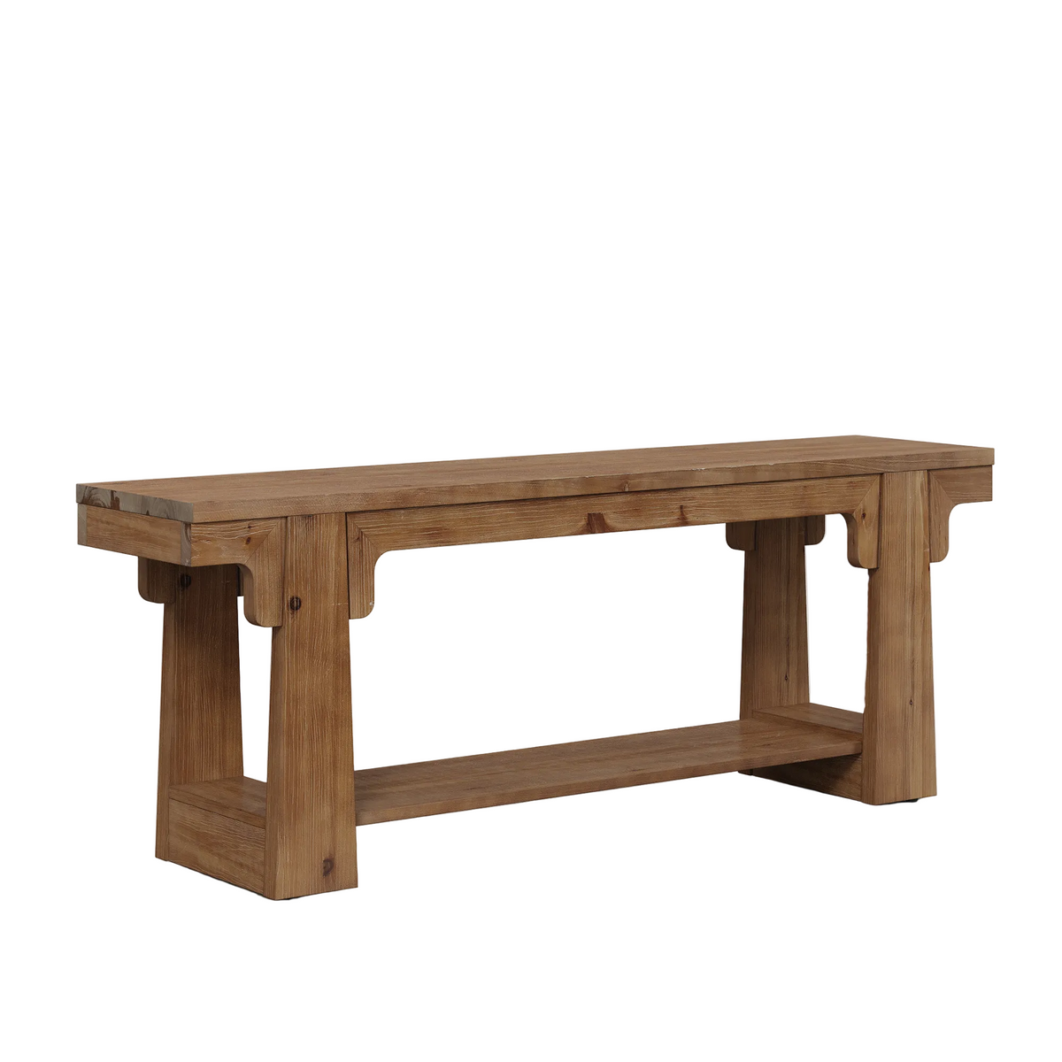 63" Natural Solid Wood Entryway Bench, 2-Tier Open Shoe Storage, Hallway