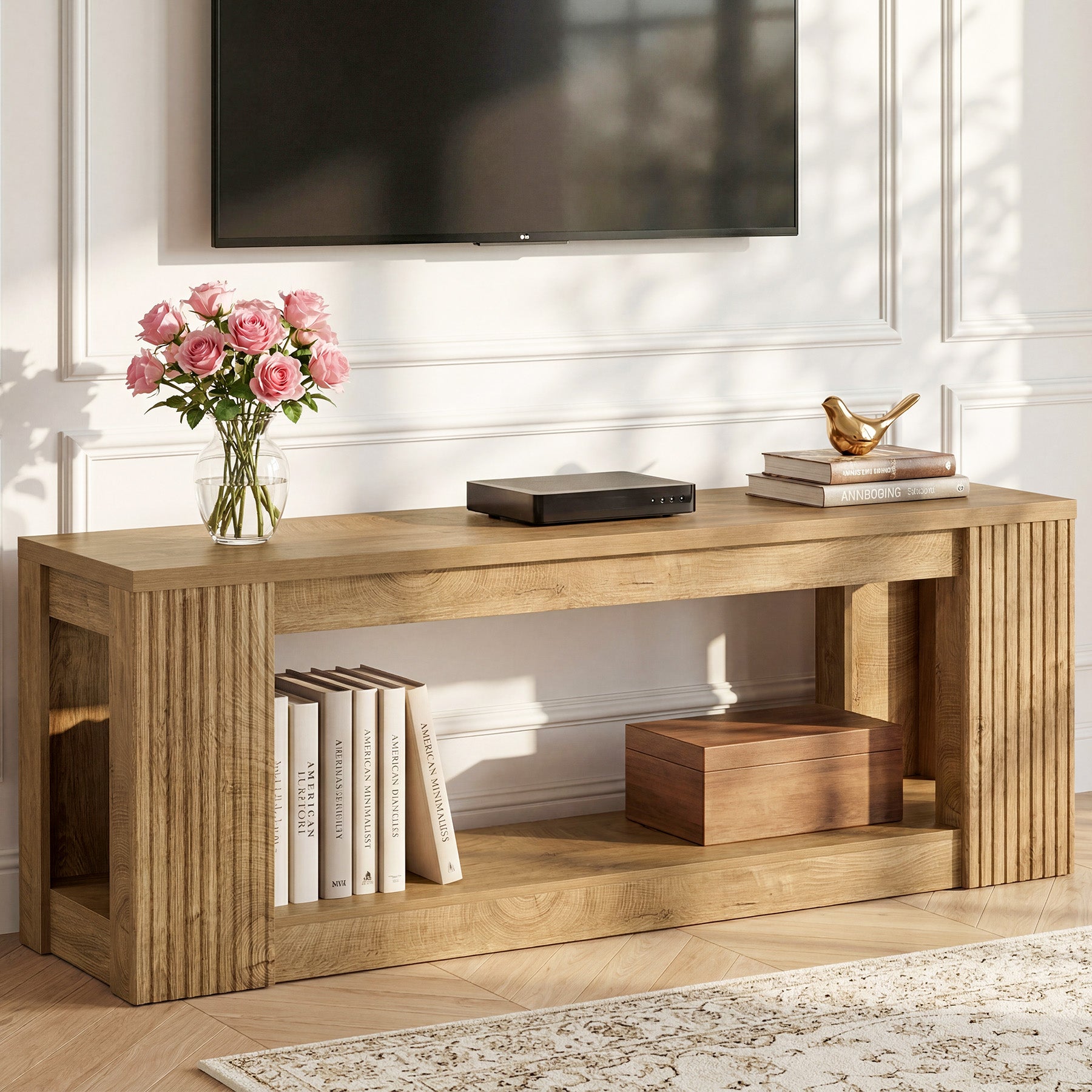 63" TV Stand, Entertainment Center with Open Storage Shelves for TVs Up to 75"