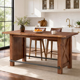 63" Farmhouse Solid Wood Kitchen Island with Metal Footrest, Counter Height Table 3