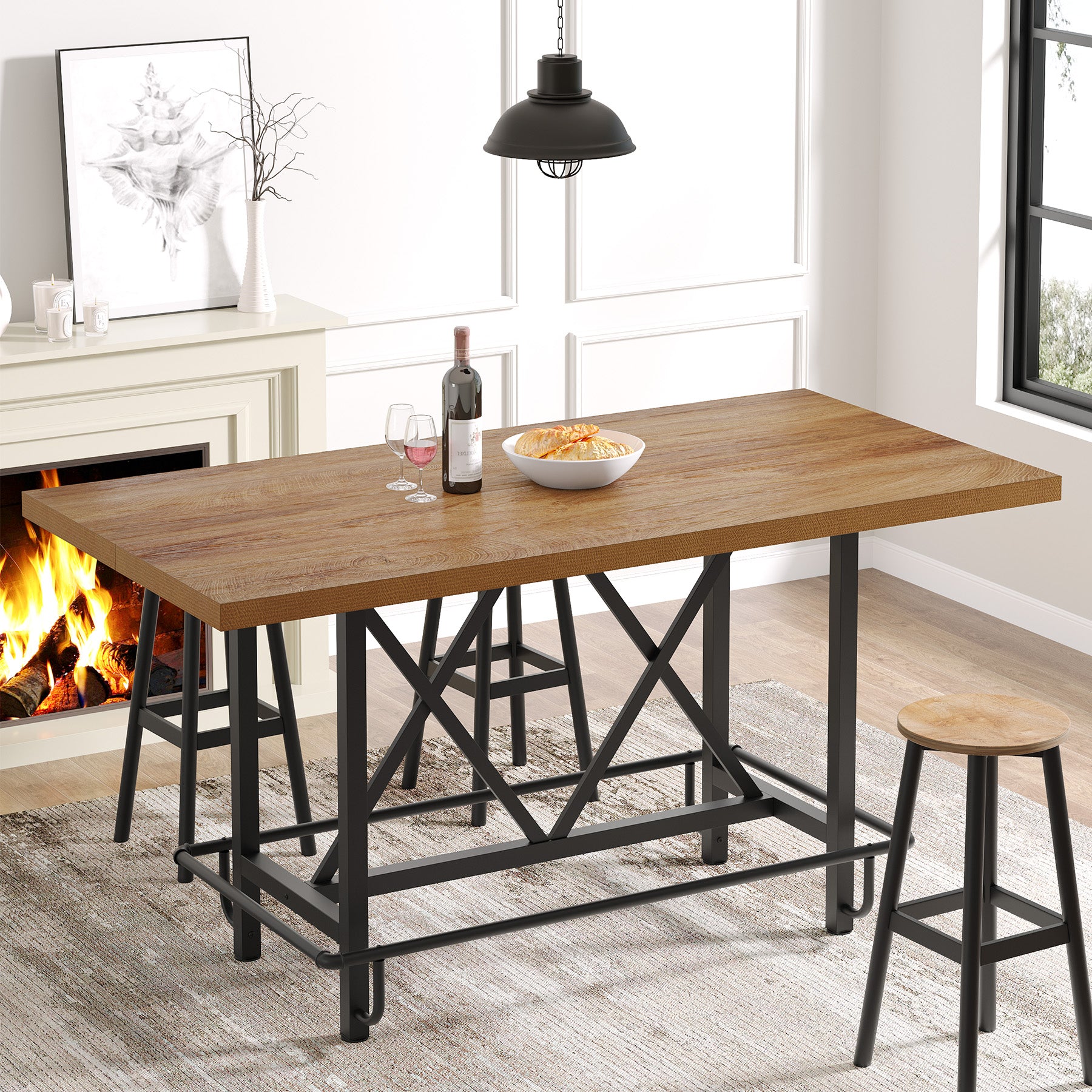 63" Dining Table, Rectangular Kitchen Table for 6 People