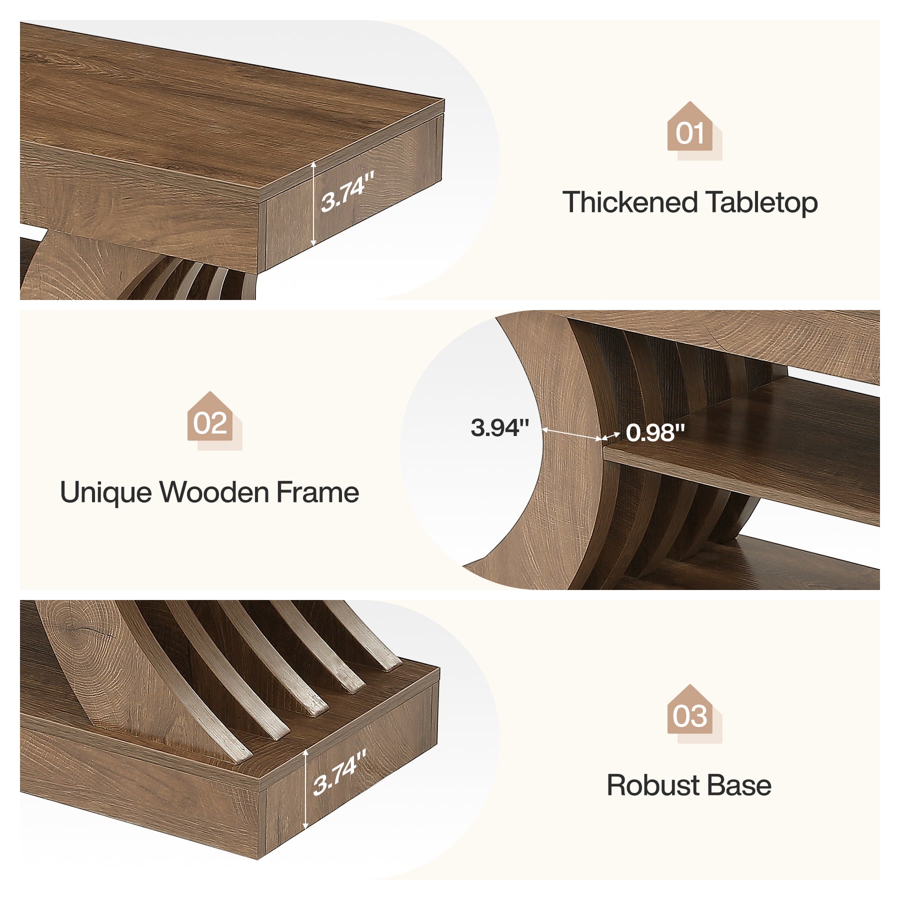 63" Console Table, 3-Tier Entryway Table with Storage for Living Room
