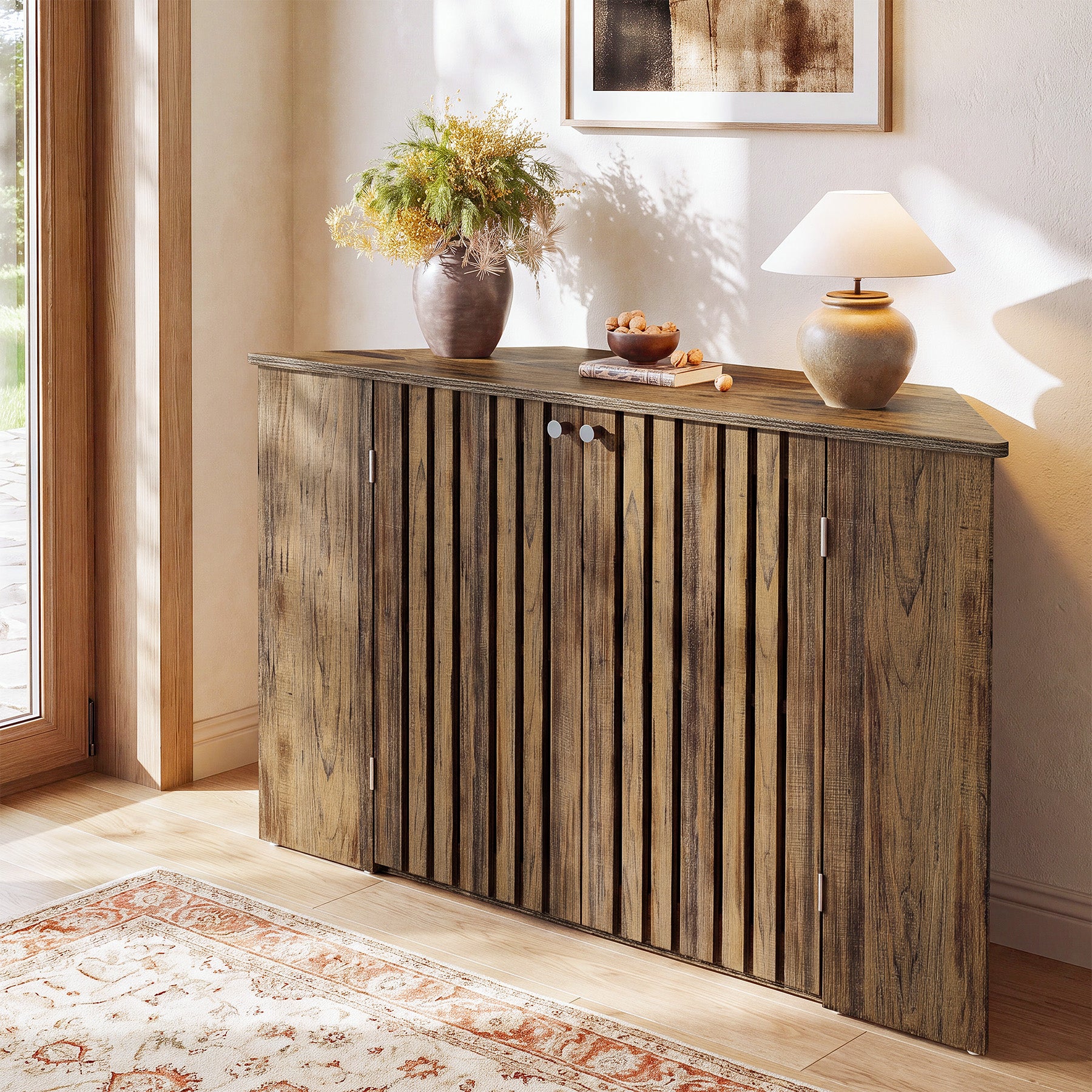 53" Console Table, Farmhouse Entryway Table with Fluted Cabinet Door