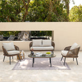 4-Piece Rattan Outdoor Patio Furniture Set with Removable Cushions and Coffee Table 3
