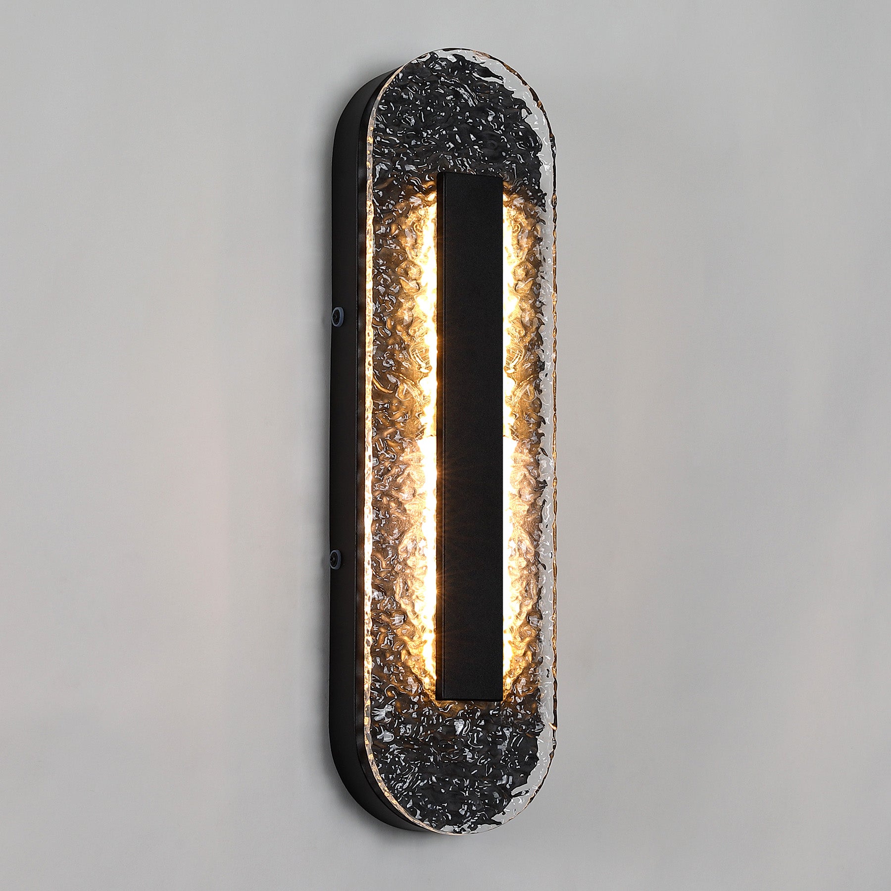Oval Outdoor LED Wall Sconce, Modern Exterior Wall Light with Clear Water Ripple Acrylic