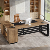 78" L-Shaped Executive Desk, Modern Office Desk with Cabinet Storage & Shelves 3