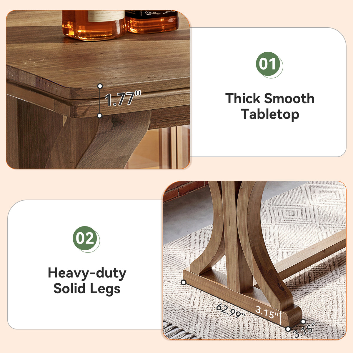 63" Counter Height Pub Table, Farmhouse Solid Wood Bar Table with X-Shaped Legs