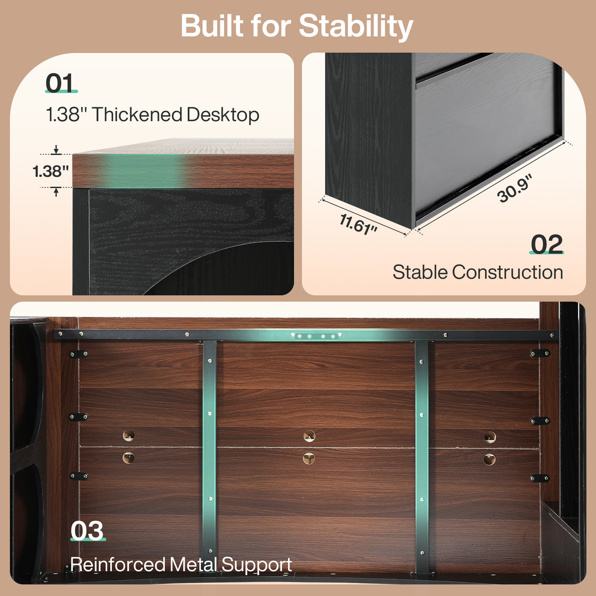 87" L-Shaped Executive Desk, 3 Drawers & Storage Cabinet, Modern Home Office Desk