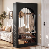 71" Arched Wall Room Divider, Modern Room Partition Privacy Screen with Hooks & Shelves 3