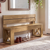 47" Entryway Bench with Back, Farmhouse Shoe Bench with X-Brace, Bedroom & Hallway 3