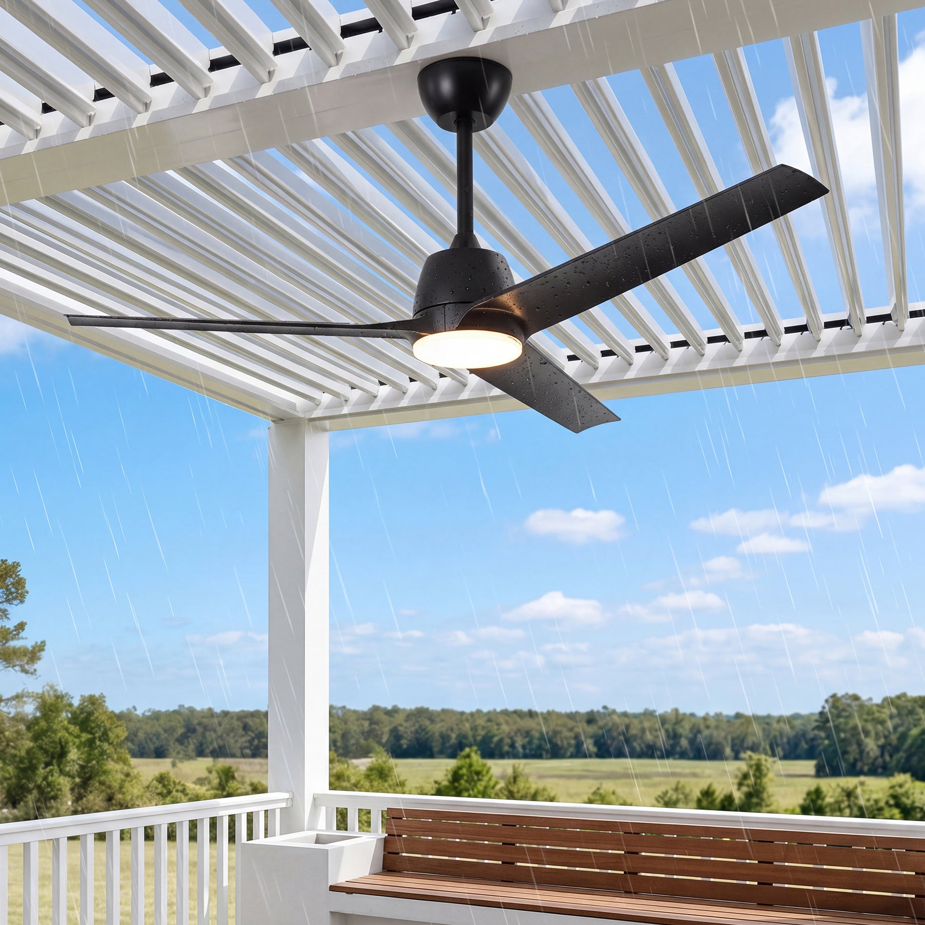 52" Outdoor Ceiling Fans with Lights and Remote, IP66 Waterproof Ceiling Fan With 2 Downrods