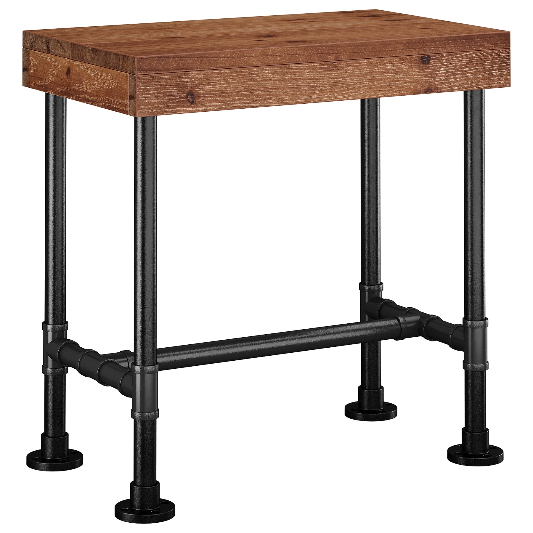 Industrial Narrow End Table with Metal Pipe Frame, Solid Wood Side Table, Living Room